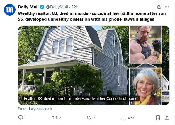 OpenAI與微軟因一起弒母命案遭提告。原告主張,ChatGPT未能辨識使用者妄想傾向,反而強化危險觀念,導致悲劇發生。(圖/翻攝自X,@DailyMail)