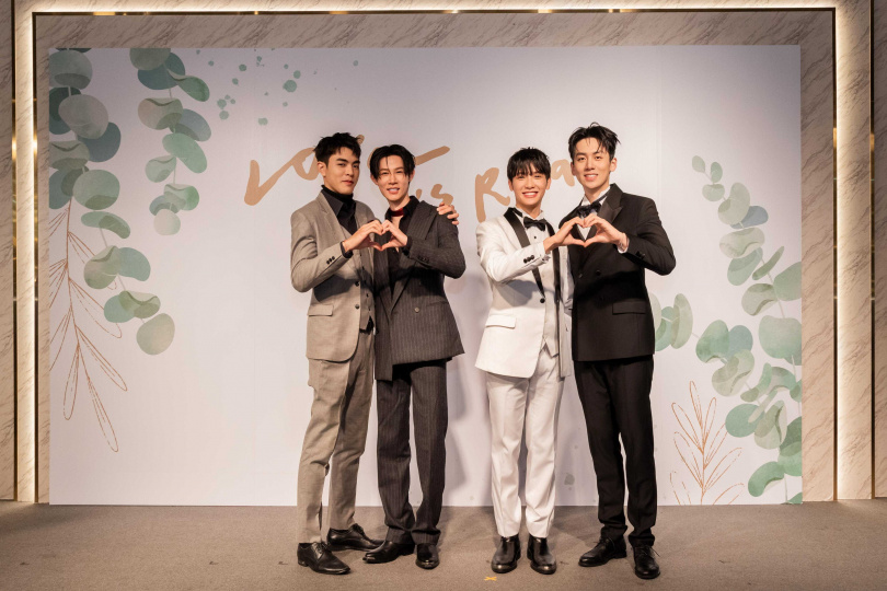 《我說愛你是真的》舉辦「Love is Real Wedding Day!」主題婚宴活動,左起為楊翹碩、夏和熙、紀成澔、葛兆恩。(圖/結果娛樂提供)