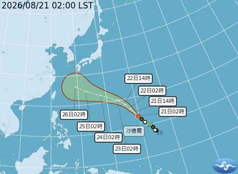 輕颱「沙德爾」路徑預測。(圖/中央氣象署)