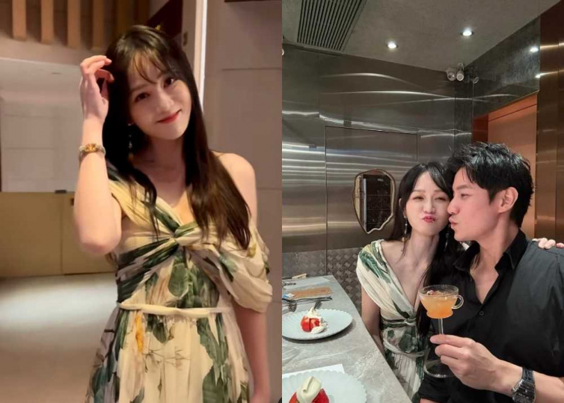 陳喬恩穿得美美的與帥先生Alan（曾偉昌）過46歲生日，低胸禮服好身材藏不住。（圖／翻攝自陳喬恩Instagram）