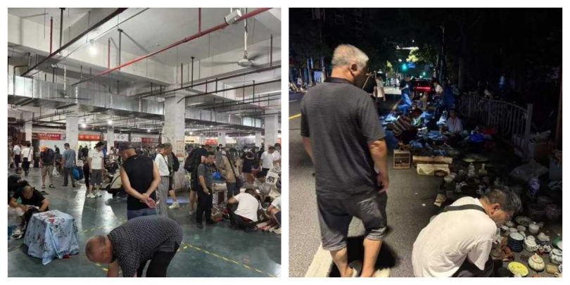 聚奇城旁的靈石路夜市，每週吸引來自長三角及全國的古玩愛好者。（圖／翻攝自微博， 随申Hi ）