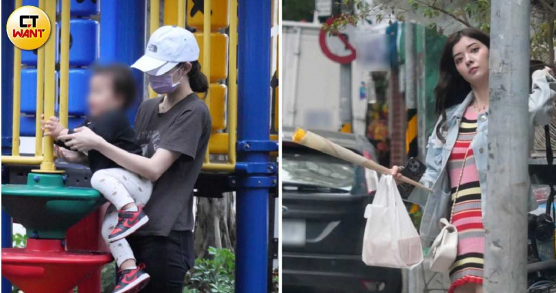 本刊曾直擊蘇小軒獨自帶小孩時打扮休閒俐落，跟平常外出工作時白富美的形象判若兩人。（圖／本刊攝影組）