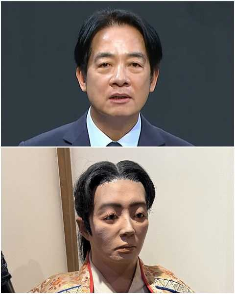 賴清德與武士像的對比照。（圖／翻攝自蔡阿嘎Threads）