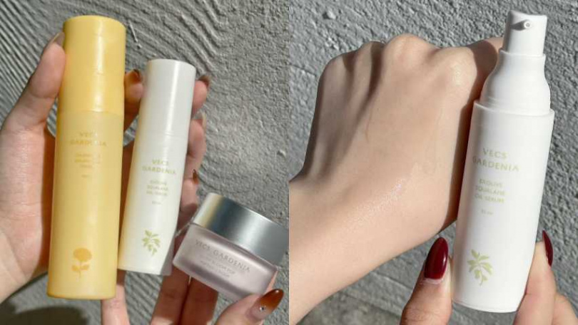 嘉丹妮爾 金盞花舒緩平衡液 100 ML／480元、舒敏角鯊潤澤精萃 30ML／920元（圖／廖怡婷 攝）