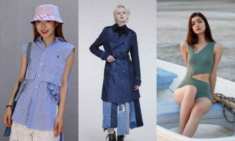 由左至右：First Edition Design復古襯衫改造背心；Story Wear英式風衣外套；Bullet by Army of Interns回收面料綠色連身泳衣（圖／Pinkoi）