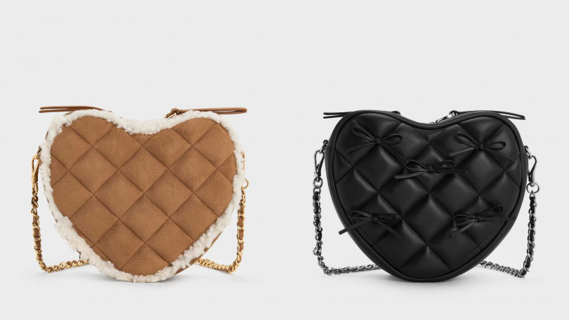 CHARLES & KEITH冬日限定 麂皮毛絨愛心包/2,190元,蝴蝶結酷甜愛心包(黑色)/2,190元(圖/品牌提供)