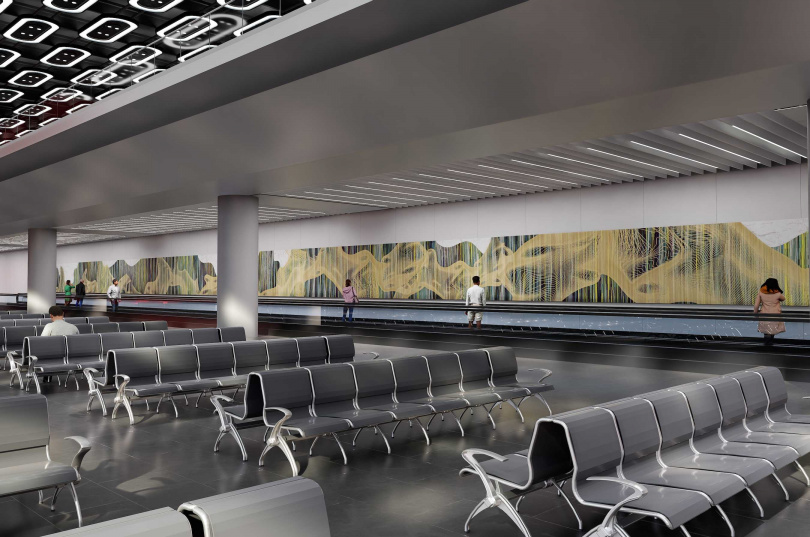 YEN TING CHO 品牌目前積極參與大型公共藝術項目,圖為桃園機場第三航廈渲染圖《山樂天光》。(圖/ YEN TING CHO 提供)