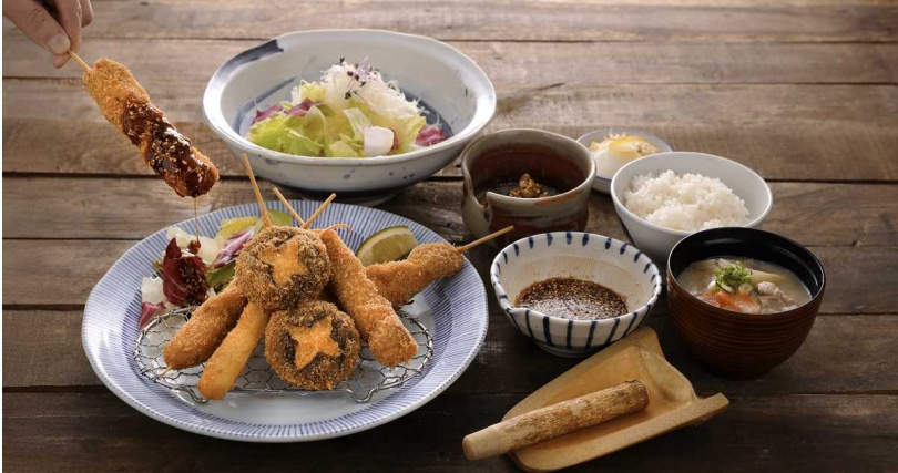 「六揚勝串炸套餐」。（490元，圖／伊勢路–勝勢日式豬排提供）