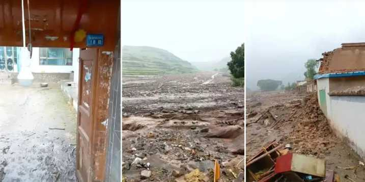 大陸甘肅省蘭州市榆中縣爆發山洪與泥石流釀重創　已致10死33失聯。（圖／翻攝自微博）