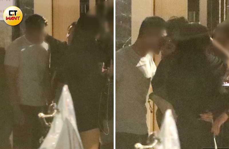 夏宇禾看起來喝了點酒，對白衣男使出摸頭殺，男方也立刻吻上她的臉頰。（圖／本刊攝影組）