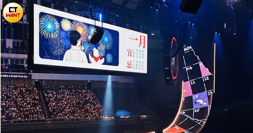 為了與粉絲們互動，韋禮安準備了首創的45度斜長LED舞台。（圖／蘇聖倫攝）