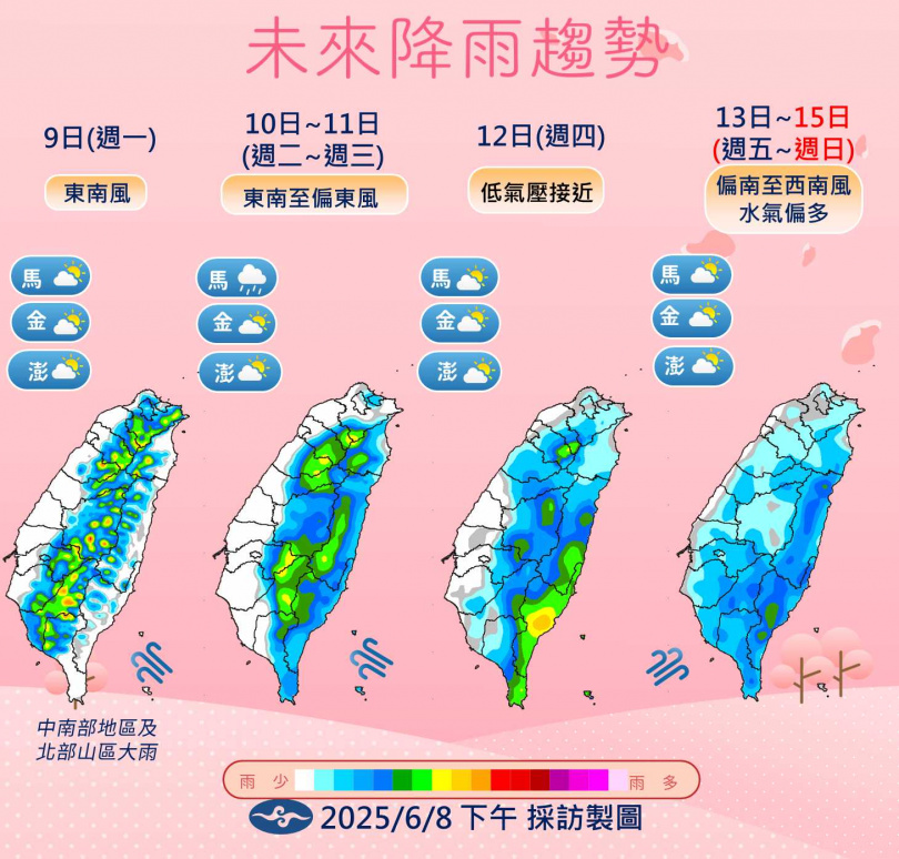 未來一週全台高溫炎熱,午後雷陣雨頻率高。(圖/氣象署提供)