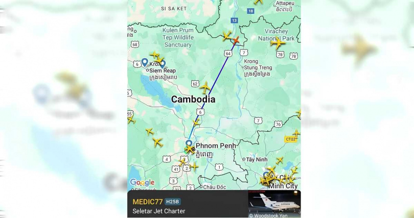 消息一出，有超過6千名網友透過飛行追蹤網站關切洪森專機的飛行動態。（圖／擷取自臉書粉專「Army Military Force – สำรอง」）