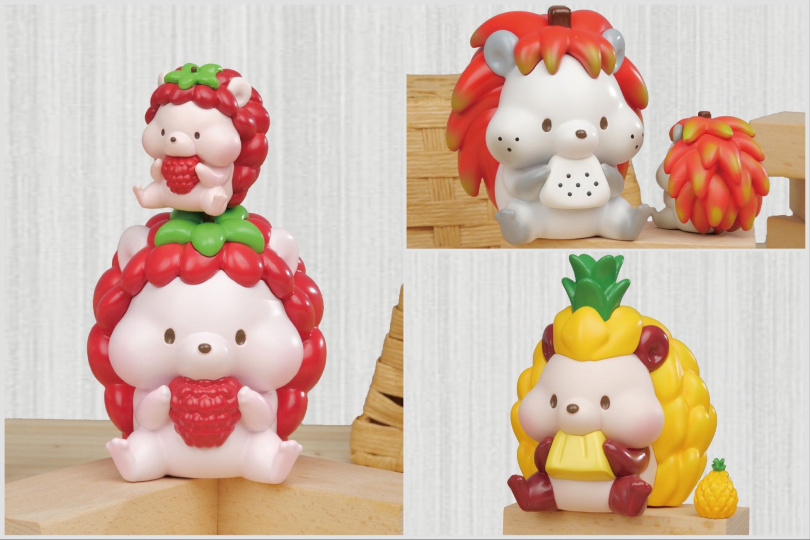 Jinart 水果刺蝟 PLUS⁺ 軟膠公仔 左起：草莓，火龍果，鳳梨。 單抽 390元，全套6入 /2,340元（圖／品牌提供）