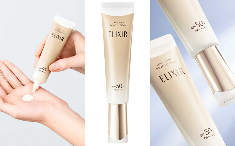 今年全新升級的ELIXIR怡麗絲爾膠原彈潤多效美肌乳，不只可使肌膚再現滿滿膠原因子，還採用更先進防曬技術，真正實現輕盈不泛白，不怕有帶妝感，男生也能安心擦。（圖／品牌提供）
