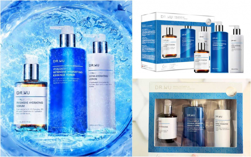 DR.WU的玻尿酸保濕三大明星重量組,裏頭有玻尿酸保濕精華化妝水500ml+玻尿酸保濕精華液101ml+玻尿酸保濕精華乳200ml,三大人氣經典品項一次入手。(圖/吳雅鈴攝、品牌提供)