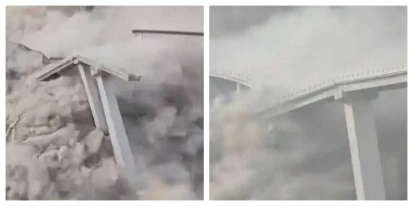 事故現場位於阿壩州馬爾康市雙江口水電站庫區附近，目擊者拍下橋樑瞬間垮塌畫面。（圖／翻攝自極目新聞）
