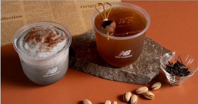 限定下午茶套餐：茶點：NB灰潮限定開心果馬卡龍、烏龍濃茶捲、手工茶餅；飲品：炭培烏龍波本調酒 或 紅玉黑芝麻奶香特調（二擇一）。 （圖／品牌提供）