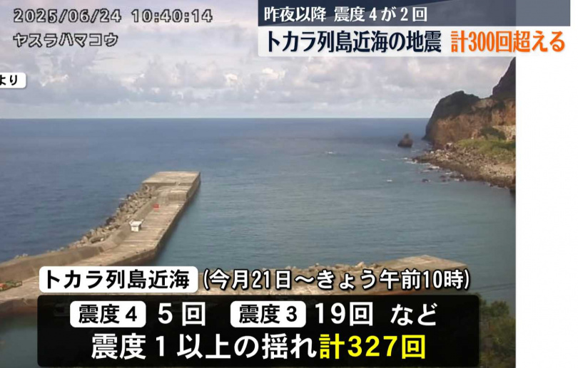 民眾擔憂『吐噶喇規律』再現，聯想到311與熊本等強震前的類似徵兆。（圖／翻攝自鹿児島ニュース - KYT鹿児島読売テレビ）