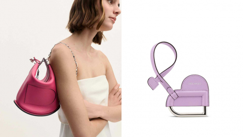 Delvaux Pin Twist 西瓜紅／119,500元，D-Love Charms 棉花糖紫／15,600元（圖／品牌提供）