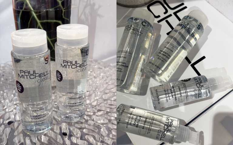 Paul Mitchell敏感肌系列溫和洗髮精、平衡潤髮乳、水光凝露與輕感塑型膠。（圖／黃筱婷攝）