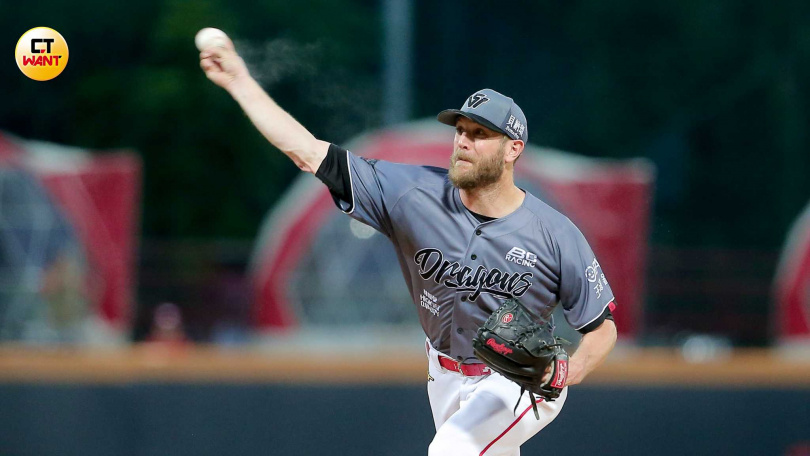 味全先發投手鋼龍，主投7局僅失1分，並送出8次三振。（圖／侯世駿攝）