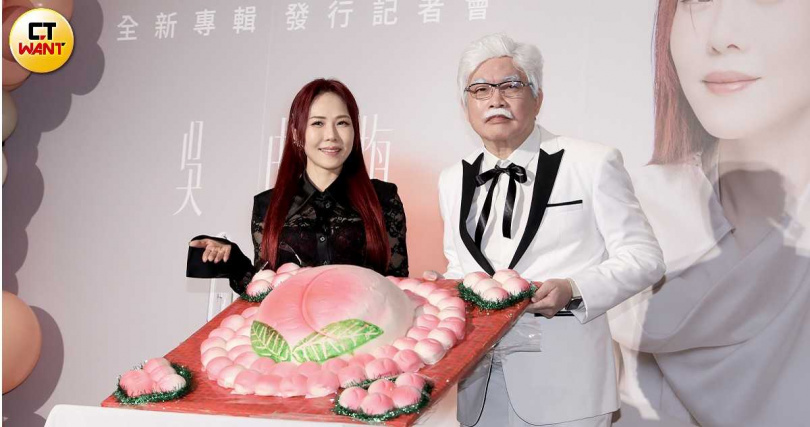 康康特別送上壽桃祝福吳申梅發片。(圖/侯世駿攝)