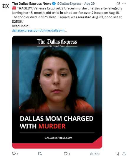 事發後，艾斯奎維爾之子被送往普蘭諾當地醫院急救，最終仍宣告不治。（圖／翻攝自X，@DallasExpress）