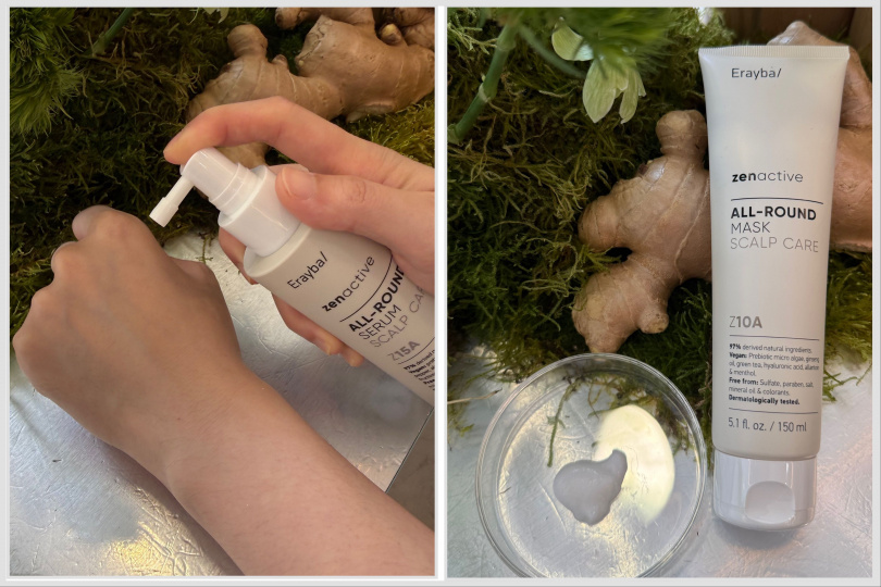 Erayba 淨活平衡頭皮精華150ml / 880元、Erayba 淨活平衡頭皮髮膜150ml / 880元。（圖／tingting攝）