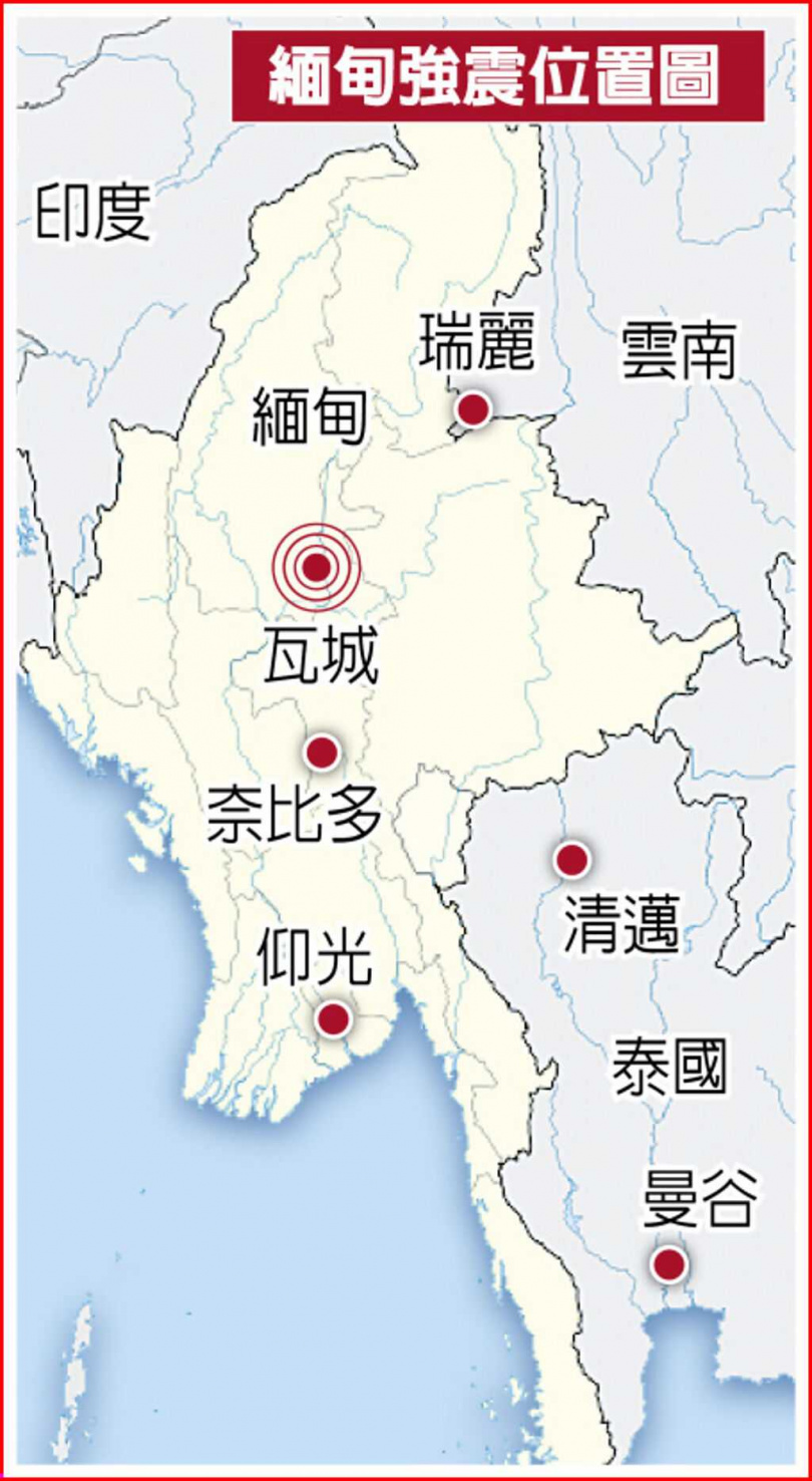 緬甸強震位置圖