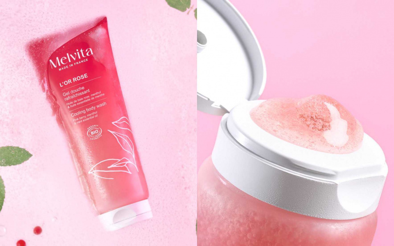 Melvita粉紅胡椒美體沐浴露200ml／780元 植物性潔淨配方親膚溫和不刺激，讓每天的洗澡都是緊緻保養的完美啟動。（圖／品牌提供）