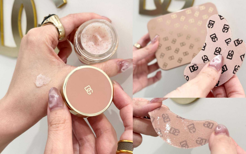 莓越莓粉砂去角質修護唇霜和咖啡因抗眼袋緊緻眼膜，用過的人都說效果無敵好。（圖／吳雅鈴攝）