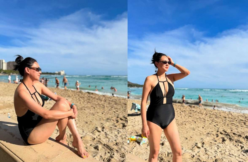 朱芯儀近日與先生衛斯理出國旅遊，罕見曬出泳裝清涼照，超辣身材被網友大讚不像3寶媽。（圖／翻攝自朱芯儀Instagram）