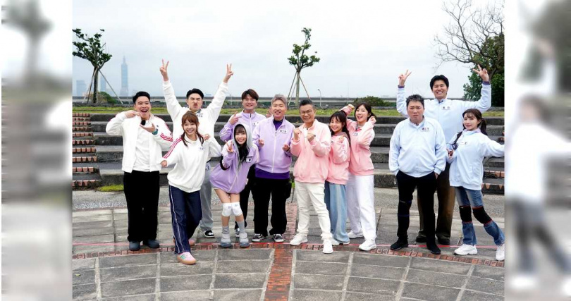 無尊（左起）、鹿希派、Yuri、林襄、李易、張立東、沈玉琳、徐凱希、安芝儇、趙正平、風田、一粒出外景。（圖／東森超視提供）