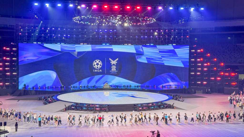 世壯運運動員陸續進場當中。(圖／中國時報姚志平攝)