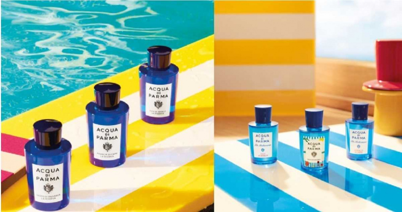 Acqua di Parma帕納里加州桂珍釀淡香精100ml / 6,300元;卡布里香橙珍釀淡香精100ml / 6,300元;阿瑪爾菲無花果珍釀淡香精100ml / 6,300元,右為「帕納里加州桂淡香水 -夏日露臺限量版 」(圖/品牌提供)