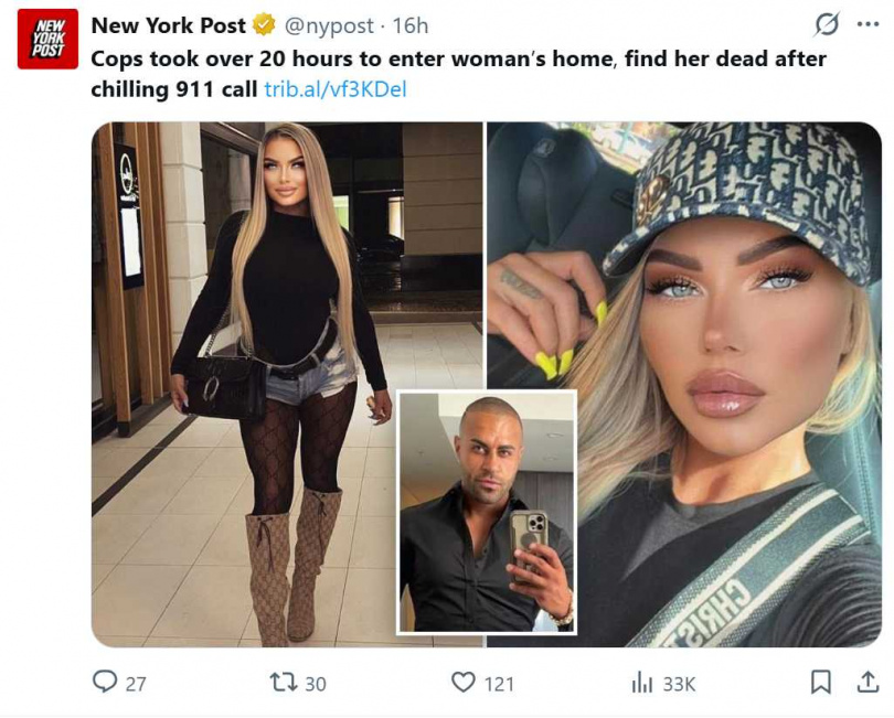 警方最終在隔日晚間破門進入，卻發現多科塔魯早已死亡。（圖／翻攝自IG，@nypost）