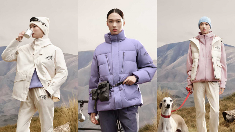 冰白色三合一羽絨外套、 淺紫色羽絨外套、冰白色羽絨背心 (圖/品牌提供)