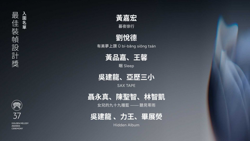 曾多次操刀金曲獎視覺、專輯設計的設計師聶永真，今（13日）再以羅思容專輯《女兒的九十九種藍——聽見零雨》，入圍《第37屆金曲獎》「最佳裝幀設計獎」。（圖／翻攝自金曲獎FB）