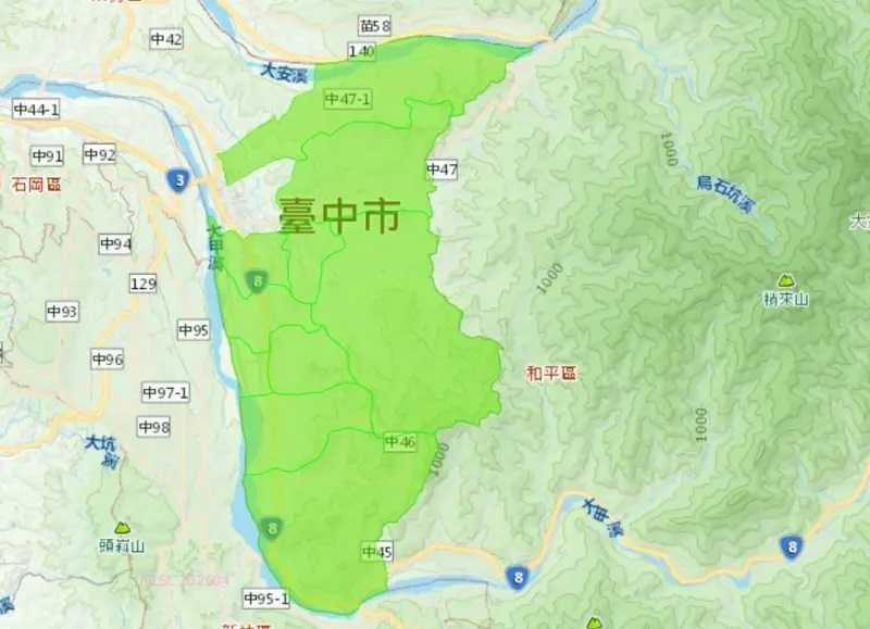 台中市停水及降壓供水範圍示意圖。（圖／台灣自來水公司）