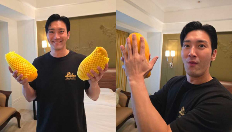 始源拿著超大芒果拍照。（圖／翻攝自Threads／siwonchoi）