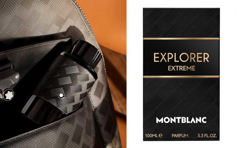 全黑色的漆面玻璃瓶如夜空般深邃，呼應香氛的濃烈本質、霧面現代感的黑色外盒，壓印上Montblanc Extreme圖案，每個細節都流露高雅格調。（圖／品牌提供）