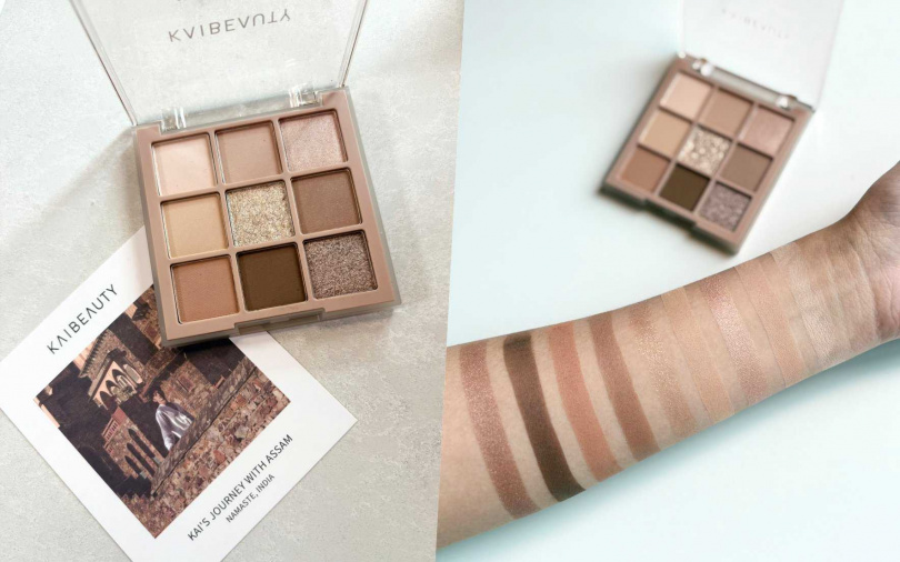 KAIBEAUTY藝想調色眼彩盤最新色號#阿薩姆，走的是溫潤自然的奶棕大地色路線。（圖／吳雅鈴攝）