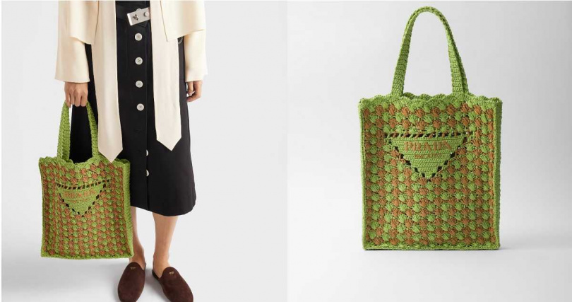 Prada 鉤織提包(綠色)／80,000元（圖／品牌提供）