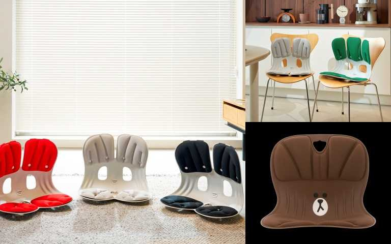 Curble貼心推出GRAND、WIDER、COMFY、KIDS四種尺寸,依據不同年齡、體型與使用場景提供最合適的包覆感。每張產品皆附可拆洗質感椅套,而且有市面唯一的「2年免費更換保固」制度喔!價格2,180~2,480元不等。(右)Curble 護脊椅 Line Friends/2,180元(圖/品牌提供)