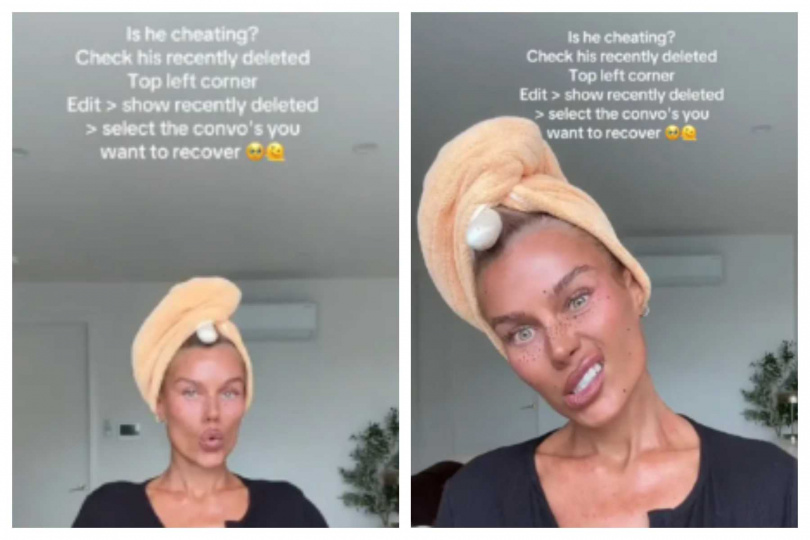 澳洲網紅絲凱威特莉(Skye Wheatley)於TikTok分享iPhone查詢刪除訊息的隱藏功能,引發網友熱烈討論。(圖/翻攝自TikTok/@skyemareewheatley)