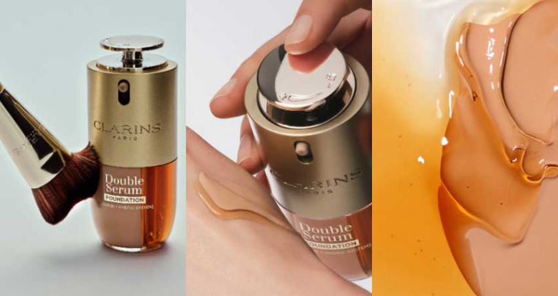 克蘭詩 黃金雙萃精華粉底液 30ml／2,650元、拉提粉底刷／1,650元（圖／品牌提供）