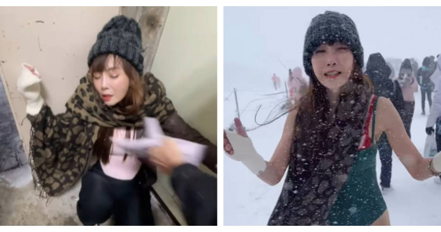 胡文英穿比基尼拍照嚴重失溫「感覺瀕臨死亡」。（圖／翻攝自胡文英 臉書）