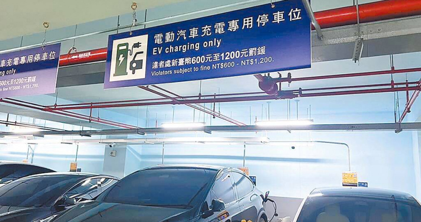 《電動車位管理辦法》9月將上路，規定公有停車場需設置2％以上電動車專用停車位及充電樁，民營停車場須設置1％以上。（圖／中國時報張珈瑄攝）