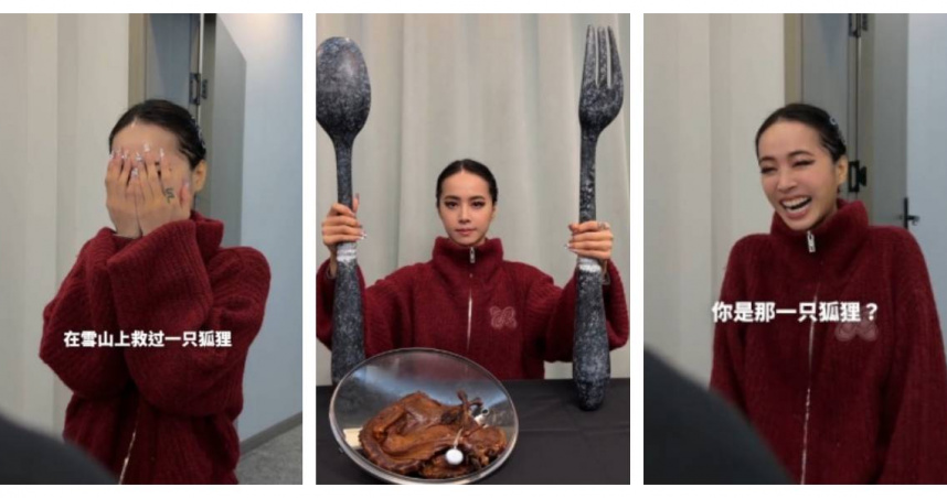 蔡依林翻玩「雪山救狐狸」迷因，一開口笑場成亮點。（圖／翻攝自微博，蔡依林工作室）